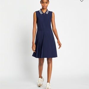 Tory Burch Black performance pleated collar gold dress size small $279